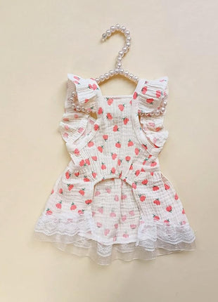 QWINEE Cute Flower Pattern Dog Dress Ruffle Trim Princess Dress Cat Vest Dress Lace Trim Summer Dress Pet Clothes for Small Medium Cats Dogs Kitten Puppy Pink L