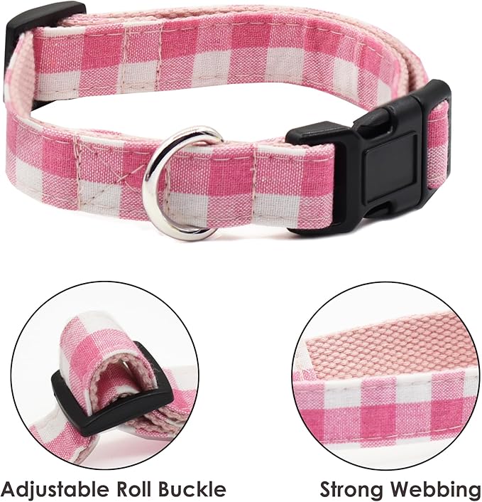 Bubblepup Dog Collar and Leash Set, Comfortable Adjustable Dog Collars for Small, Medium, Large Dogs in Pink with Geometric Pattern