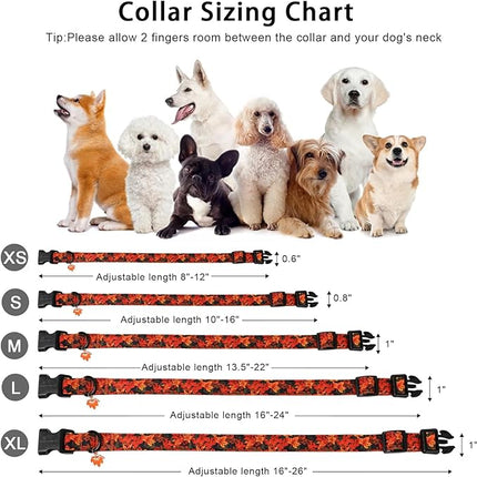 ARING PET Puppy Fall Dog Collar, Autumn Orange Maple Leaf Pet Collars for Small Medium Large Girl Boy Dogs Thanksgiving Halloween-XS Size