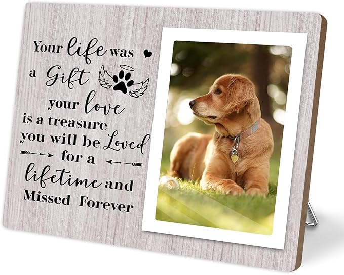 Pet Picture Frames Memorial Dog, Memorial Wooden Frame for Dogs, Dog Memorial Gifts for Loss of Dog, In Loving Memory Gifts, Pet Loss Sympathy Gift for Pet Owner Pet Lover, Forever in Our Heart (Gray)