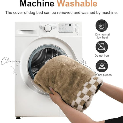 Large Dog Bed Orthopedic Washable: Beds Bolster XXL Bed Big XLarge Dogs Egg Crate Foam Sofa Couch Waterproof Removable Cover - Brown Grid