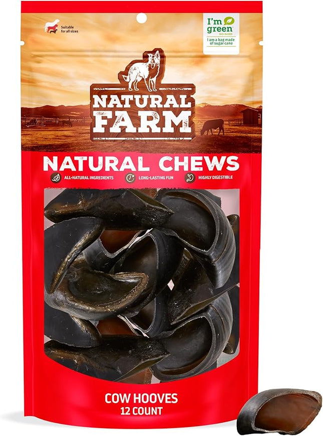 Natural Farm Cow Hooves (12 Pack), Odor-Free, All Natural Sourced from Farm-Raised Beef Hoof Dog Treats, Great Alternative to Bully Sticks or Rawhide, Dental Chew for Small, Medium, Large Breeds