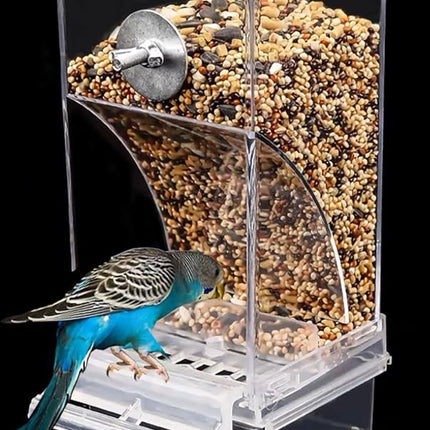 No Mess Bird Feeder,Bird Feeder for Cage,Automatic Acrylic Parakeet Feeder Cage Accessories for Small Birds Parrot Parakeets Canary Cockatiel Finch(Transparent)