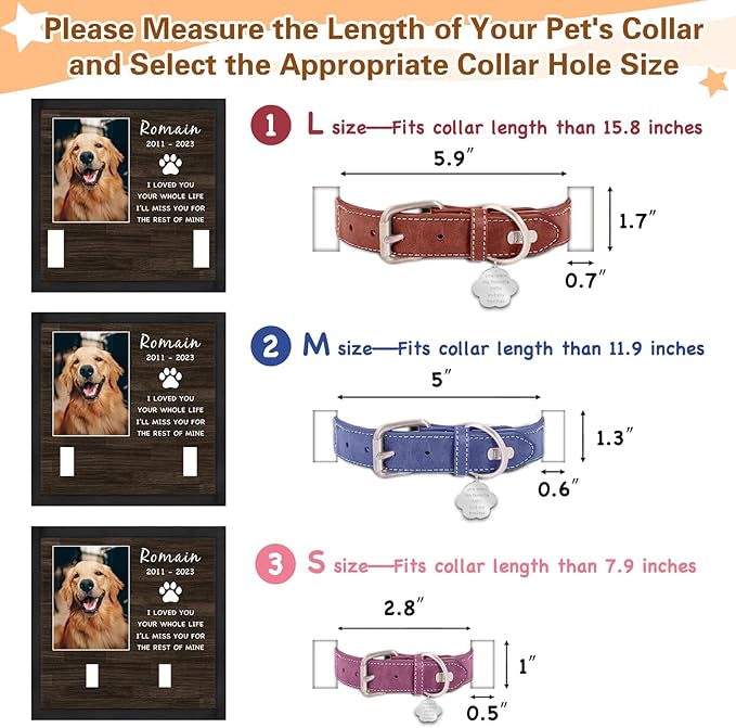 Personalized Pet Picture Frame Memorial Gifts for Loss of Dog- Fits 3 Collar Lengths, in Memory of Dog Passing Away Sympathy Gifts, Cat Memorial