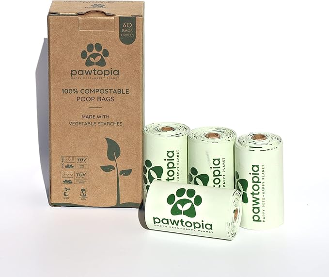 Biodegradable Dog Poop Bags, 60 Count, Certified Home Compostable, Leak-Proof, Easy Open