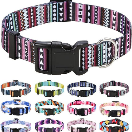 Dog Collar with Bohemia Floral Tribal Geometric Patterns - Soft Ethnic Style Collar Adjustable for Small Medium Large Dogs (Bohemian Purple,XS)