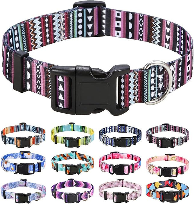 Dog Collar with Bohemia Floral Tribal Geometric Patterns - Soft Ethnic Style Collar Adjustable for Small Medium Large Dogs (Bohemian Purple,XS)