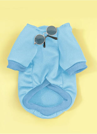 QWINEE 3Pcs Dog Hoodie Cat Apparel Dog Custume Set with Necklace and Sunglasses Pet Clothes for Puppy Small Medium Dogs Cats Light Blue XX-Small