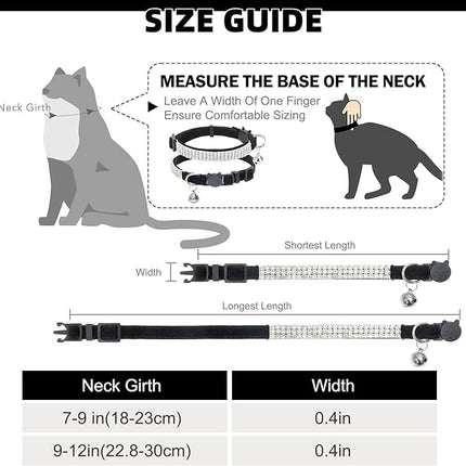 EXPAWLORER Soft Velvet Safe Cat Collars for Girl Cats - Rhinestones Adjustable Collars Breakaway- Chirstmas Cat Clollar Gifts with Bells for Boy Cats Kitty and Small Dogs(XS,Black)