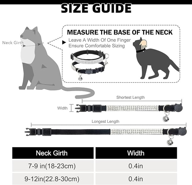 EXPAWLORER Soft Velvet Safe Cat Collars for Girl Cats - Rhinestones Bling Diamante Adjustable Collars Breakaway- Chirstmas Cat Clollar Gifts with Bells for Boy Cats Kitty and Small Dogs