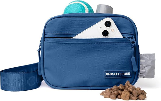 Pup Culture Cross Body Dog Training Treat Pouch | Removable for Anytime Puppy Training | Built-in Poop Bag Dispenser & Used Bag Holder | Stylish - Navy