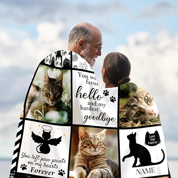 Personalized Pet Memorial Throw Blanket with Photo-Pet Memorial Gifts for Dogs Cats Loss of Dog Sympathy Gift Bereavement Remembrance Passing Away Gifts (Just for Cat)