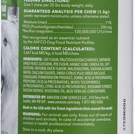 Amazon Brand - Wag Probiotic Supplement Chews for Dogs, Supports Digestive Health and Gut Flora, Natural Duck Flavor, 160 Count, Pack of 1