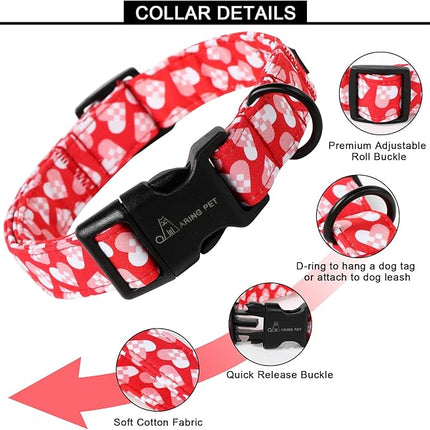 ARING PET Valentine's Day Dog Collar-Cotton Heart Dog Collars, Adjustable Valentine Heart Pet Collars Puppy Collar with Quick Release Buckle for Girl&Boy Dogs