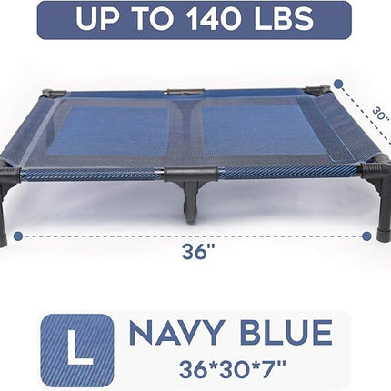 suddus Elevated Dog Bed for Medium Dogs, Dual Support Cooling Cot with Teslin Mesh, Portable Waterproof Pet Bed for Indoor/Outdoor Use, Large, 36x30x7 Inch, Blue