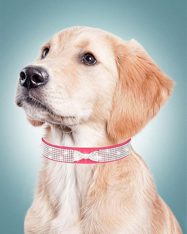 Dog Collar for Small Dogs, Adjustable Leather Suede Bling Dog Collars，Pink Dog Collar Cat Collar, Rhinestone Dog Collar (S, Rose red4)