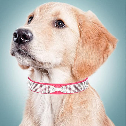 Dog Collar for Small Dogs, Adjustable Leather Suede Bling Dog Collars，Pink Dog Collar Cat Collar, Rhinestone Dog Collar (M, Rose red4)