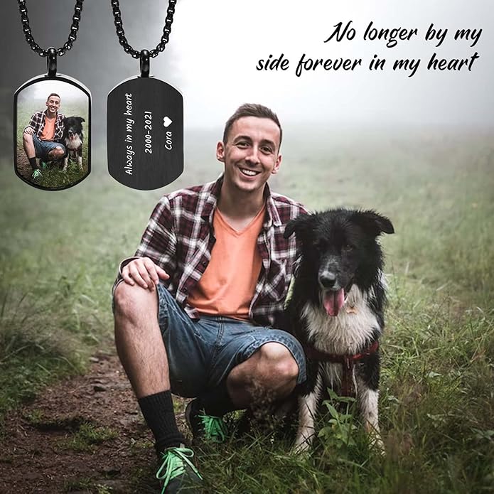 VNOX Personalized Customizable Photo Text Cremation Urn Necklace for Ashes Holder Dog Tag Pendant Family Pet Memorial Keepsake Jewelry for Men Women