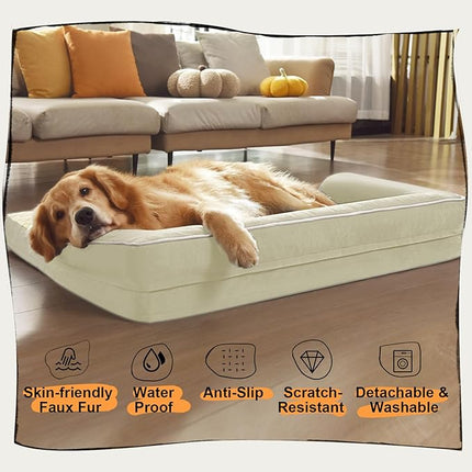 Dog Bed Medium Size Dog-Orthopedic Waterproof Bed for Dogs,Foam Couch Sofa with Washable Removable Cover & Non-Slip Bottom-Beige