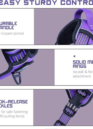 BUMBIN Tactical Dog Harness for Large Dogs No Pull, Famous TIK Tok No Pull Puppy Harness, Fit Smart Reflective Pet Walking Harness for Training, Adjustable Dog Vest Harness with Handle Purple L