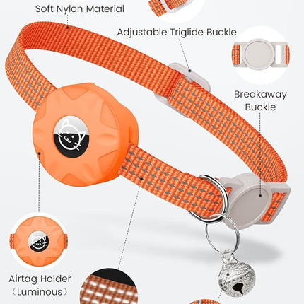 Apple AirTag Cat Collar, GPS Tracker Kitten Collar with Breakaway Feature, Lightweight and Reflective, Perfect for Cats and Puppies (Orange)