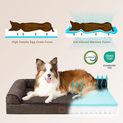 EHEYCIGA Memory Foam Dog Bed XXL, Giant Dog Bed Orthopedic with Washable Removable Cover, Waterproof Pet Bed Couch for Jumbo Dogs, 48x36x7 Inches, Brown