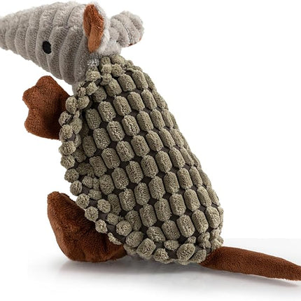 Hollypet Plush Dog Squeaky Toy Stuffed Armadillo Animal Pet Puppy Chew Toys with Clean Teeth for Small Medium Large All Breed Sizes Dogs, Olive Drab, 8 in