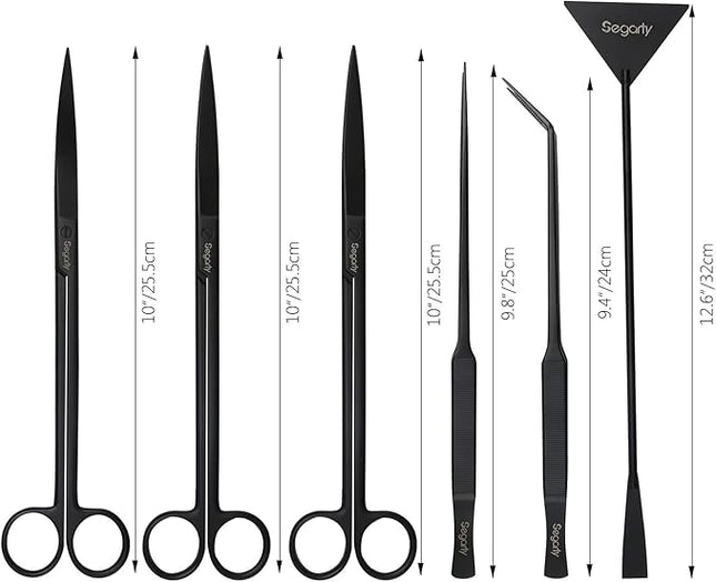 Segarty Aquarium Tools, 6 in 1 Stainless Steel Aquatic Plant Tweezers Scissor Spatula for Planted Freshwater Aquarium Landscaping Cleaning Tools Set & Fish Starter Kit