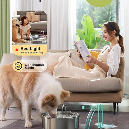 oneisall Dog Water Fountain for Large Dogs,7L/230oz/1.8G Stainless Steel Dog Fountain Super Quiet with Triple Filtration,Great for Large Dogs (PWF002 Dog Fountain +6Sets Filters)