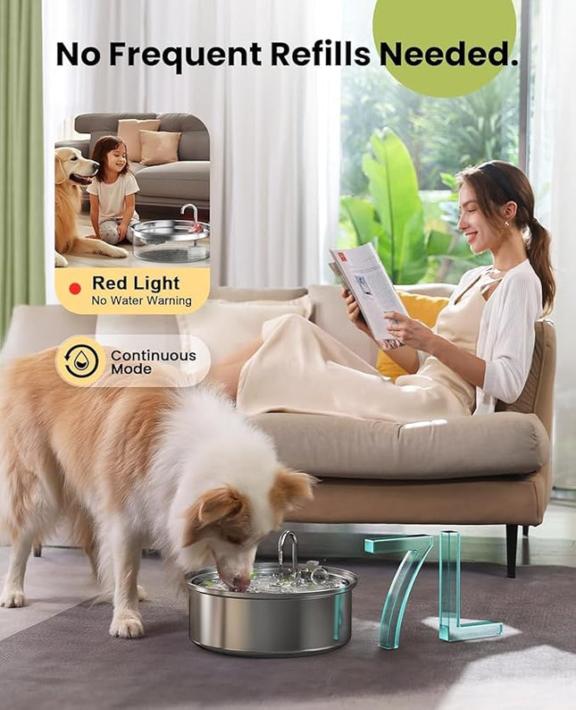 oneisall Dog Water Fountain for Large Dogs,7L/230oz/1.8G Stainless Steel Dog Fountain Super Quiet with Triple Filtration,Great for Large Dogs (PWF002 Dog Fountain +6Sets Filters)