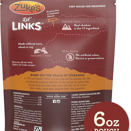 Zuke’s Lil’ Links Dog Treats for Dogs of All Sizes, Snacking Sausage Treats for Dogs, Pet Treats made with Real Chicken & Apple, 6 oz. Resealable Pouch - 6 oz. Bag
