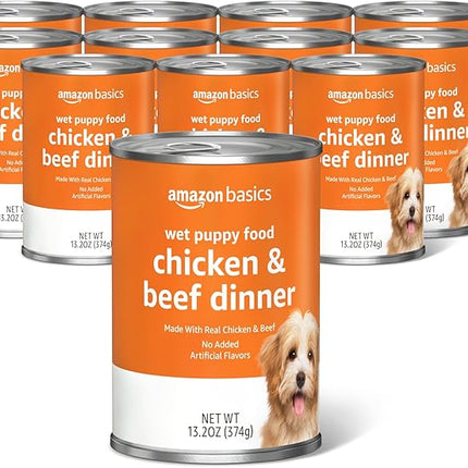 Amazon Basics Puppy Chopped Ground Dinner Canned Dog Food, with Chicken & Beef, 13.2oz (Pack of 12)