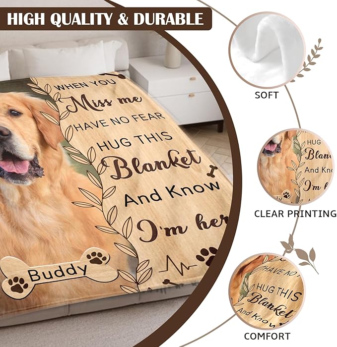 Pet Memorial Gifts for Dogs Cats - Personalized Pet Memorial Throw Blanket with Photo,Loss of Dog Sympathy Gift Bereavement Remembrance Passing Away Gifts,Pet Picture Blanket,Print in USA