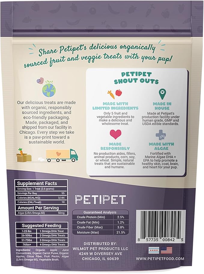 Petipet Omega 3 for Dogs - Skin, Coat, Brain & Heart Health Supplement- For Dry, Itchy, or Flaky Skin - Allergies and Itch Relief Soft & Chewy Chews - DHA and EPA Omega 3 Fatty Acids from Marine Algae