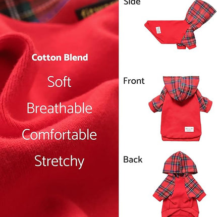 Fitwarm Tartan Plaid Dog Hoodie, Dog Clothes for Small Dogs Girl Boy, Pet Sweatshirt with Hood, Cat Winter Outfit, Red, Green, XXL