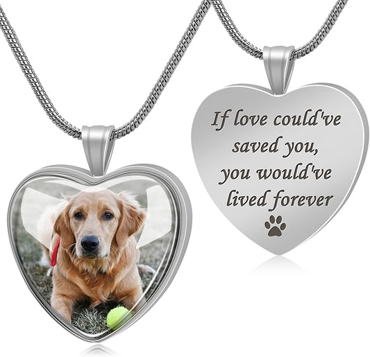 Farfume Personalized Pet Urn Necklace for Dog Cat Ashes Cremation Pet Memorial Customized Photo Text Engraving Pendant Keepsake Funeral Jewelry