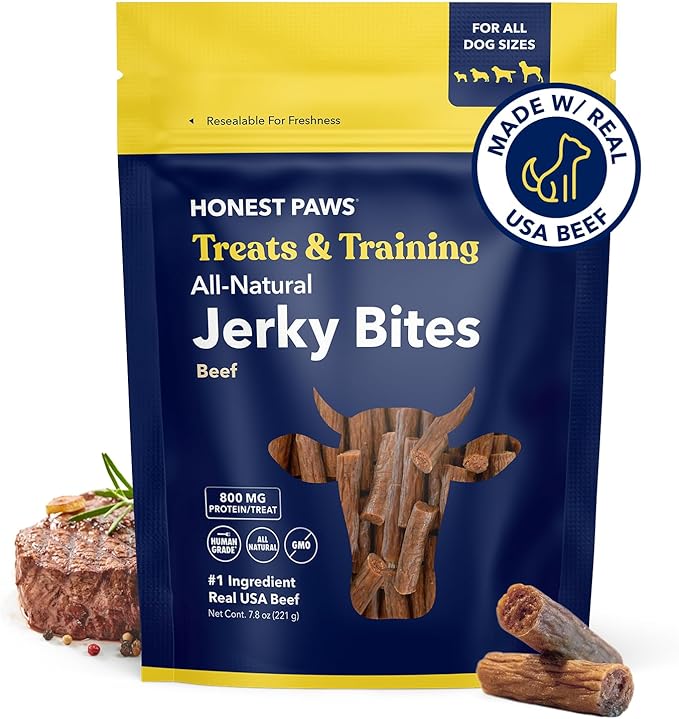 Honest Paws Dog Jerky Treats - All-Natural Jerky Dog Treats for Training Pets - Human Grade Bites - Real USA Beef