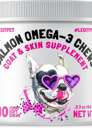 Omega 3 Alaskan Salmon Oil Treats for Dogs 30 Fish Oil Chew Supplement Skin and Coat Allergy and Itch Relief Hip & Joint Health Brain Shedding Hot Spots Treatment Omega 3 6 9 EPA & DHA Fatty Acids