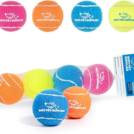 Best Pet Supplies Interactive Squeaky Dog Chew Toy, Ideal Dog Toys for Chewers, Small, Medium & Large Dogs, and Fetch Lovers - Tennis (Assorted Color), Medium (Pack of 4)