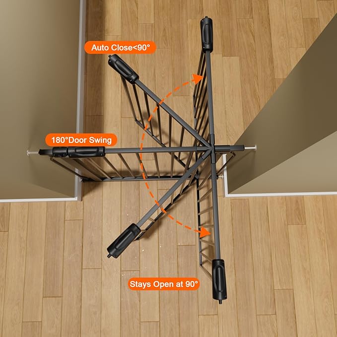 Walk Through Baby Gates Extra Wide for Stairs Doorways Auto Close Tension Black Metal Child Pet Safety Gates with Pressure Mount 62-67 Inch