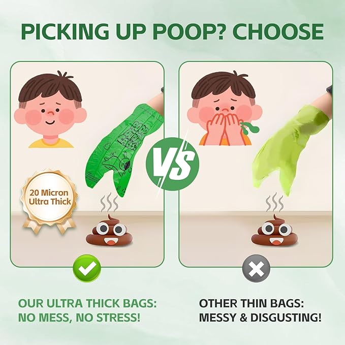 270 Count Scented Dog Poop Bags Rolls, 20 Micron Ultra Thick, Heavy Duty Tear Resistant Leak Proof for Yuck-Free Cleanup, Includes Dispenser & Leash Clip, 9 x 13 Inch, Duty Doodle (Green)