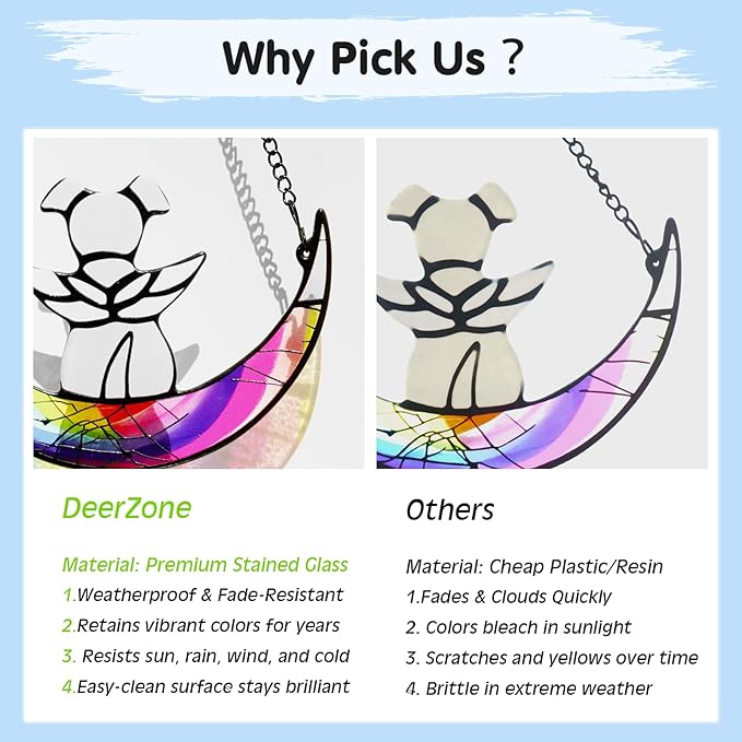 Stained Glass Dog Memorial Gifts,Dog Angel Memorial Suncatcher,Pet Memorial Gifts for Dogs,Rainbow Bridge Loss of Dog Sympathy Gifts with Card,Idea for Dog Lovers