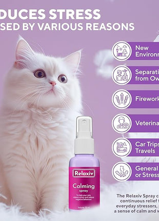 Calming Pheromone Spray & Scratch Repellent for Cats - Reduces Scratching Furniture, Pee - During Travel, Fireworks, Thunder, Vet Zone - Helps with Stress, Fighting, Hiding (1 pack 1.7 oz)
