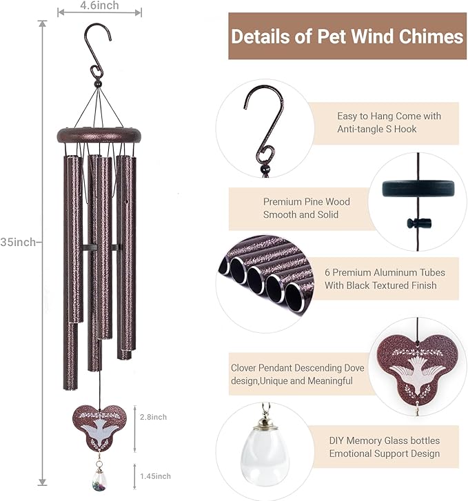Dog Memorial Gifts for Loss of Dogs, 35'' Personalized Dog Memorial Wind Chimes,Los of Loved One Sympathy Gift, Dogs-Cats Passing Away Gift, Pet Loss Passing Away Remembrance Bereavement Gifts