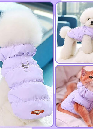 Winter Warm Dog Jacket for Small Medium Dogs Cat Cold Weather Coats with Harness Paded Dog Fleece Vest Waterproof Windproof Dogs Snow Jacket Pet Puppy Clothes (Purple,L)