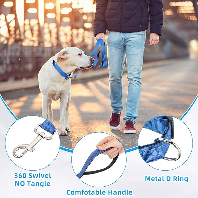 6 Sets Reflective Dog Leash and Collar Set, Nylon Leashes Adjustable Dog Collar Heavy Duty Padded Handle Leash for Small Medium Large Dogs Walking Training(Stylish Color)