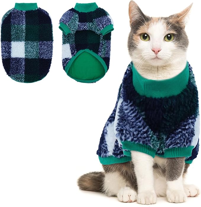 Cat Clothes -2 Legged Pullover Cat Sweater Soft Warm Pet Apparel Kitten Clothes for Kittens Only Elastic, Green XL