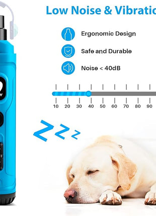 Casfuy Dog Nail Grinder with 2 LED Light - New Version 2-Speed Powerful Electric Pet Nail Trimmer Professional Quiet Painless Paws Grooming & Smoothing for Small Medium Large Dogs(Bright Blue)