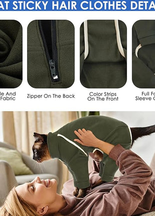 Cat Onesie - Army Green, Soft & Breathable Cat Pajamas for Sizing S. Surgery Suit & Hair Spreading Prevention