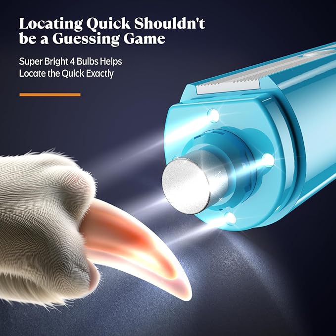 YABIFE 4-Lights Dog Nail Grinder, Easy Quick Locate Dog Nail Trimmers, for Puppy Paw Toenails or Pets from Small, Medium to Large, with Travel Lock, Whisper Quiet, Heavy Duty 3 Speeds